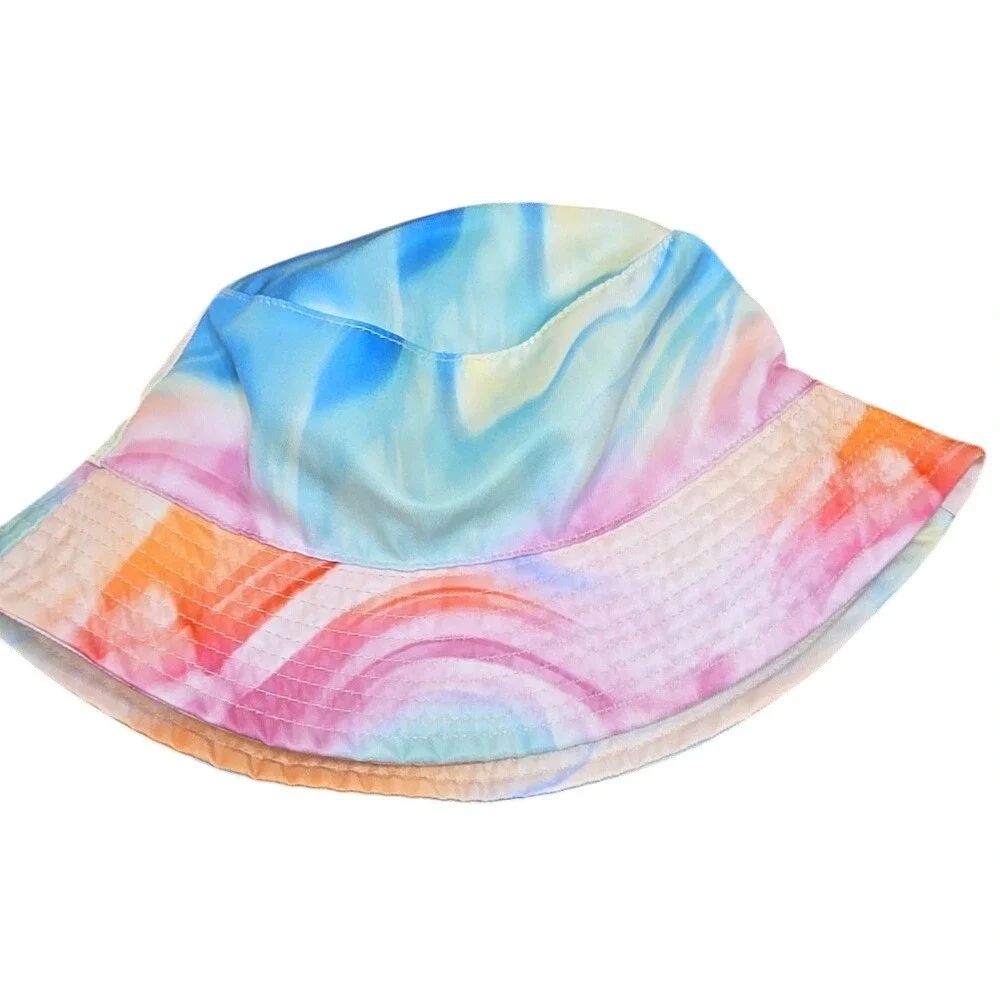 Justice Girl's Pastel Neon Tie Dye Bucket Hat Smiley Face Flower‎ Multicolor